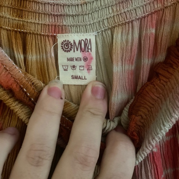 Mora Girls Boutique Off the Shoulder Pink Orange Brown Tie Dye Mini Dress Tunic - Picture 2 of 2